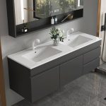 Chalk Watertight Bathroom Vanity with 5 Doors, 2 Drawers, Shelf, Plug-in, Including 1 Medicine Cabinet, Vanity & Faucet & Smart Medicine Cabinet