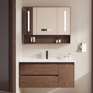 Cocoa Bathroom Vanity with 1 Door, 1 Mirror, Ink Faucet, White Rectangular Ceramic Sink, 44"L x 20"W x 20"H, Bathroom Vanity & Faucet & Smart Square Mirror