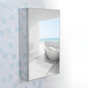 Modern Steel Rectangle Medicine Cabinet in Silver with 3 Shelves, Specular Mirror & Rainproof, 16"L x 5"W x 24"H, Left-Hand Door