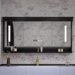 Timber Frame Medicine Cabinet with 3 Doors, Midnight Black Finish, Mirror Defogger, 5 Shelves, Rust Resistant Lighting System, 59"L x 6"W x 30"H