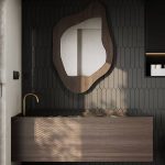 Sepia Finish Stone Trough Bathroom Sink with Left Trapway, 39"L x 18"W x 16"H