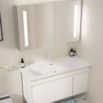 Spill Proof White Stone Rectangle Bathroom Vanity with 3 Doors, White Faucet and 1 Drawer, Vanity & Faucet & Smart Medicine Cabinet, 39"L x 20"W x 19"H