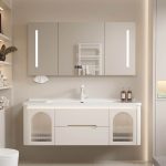 Spill Proof White Bathroom Vanity with 4 Doors, Chalk Faucet, Shelf, Backsplash, and Contemporary Style, Vanity & Faucet & Mirror Cabinet, 28"L x 20"W x 20"H