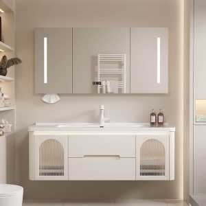 Spill Proof White Bathroom Vanity with 4 Doors, Chalk Faucet, Shelf, Backsplash, and Contemporary Style, Vanity & Faucet & Mirror Cabinet, 28"L x 20"W x 20"H