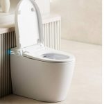 One-Piece Toilet with Super Vortex Siphon Flush, Heated Seat, 12" Rough In, Concealed Tank, Polymerized Material, Elongated Bowl - White Manual Flip Cover (Simple)