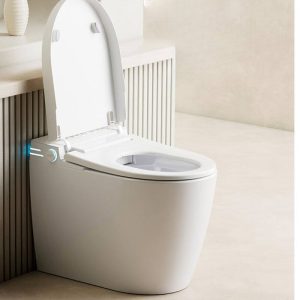 One-Piece Toilet with Super Vortex Siphon Flush, Heated Seat, 12" Rough In, Concealed Tank, Polymerized Material, Elongated Bowl - White Manual Flip Cover (Simple)