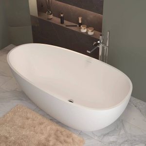 Freestanding Bathtub with Roll Top, Oval Shape, Casual Style in White for Soaking, 51"L x 28"W x 22"H