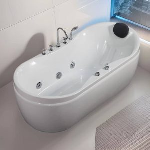 Whirlpool Freestanding Bathtub with Massage, 3 Handles, Roll Top, Compression Faucet, Oval Shape, and Valve, 67"L x 31"W x 28"H