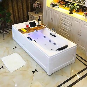 Freestanding Bathtub with Lighting System, Whirlpool Bath Therapy, Body Jet, and Heater, Faucet & Massage & Thermostat & Chromatherapy & ICP