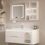 Spill Proof Bathroom Vanity with White Base, 3 Doors, Backsplash, Rectangular Sink, Shelf & Simplistic Style, 32"L x 20"W x 20"H, Bathroom Vanity & Faucet & Smart Mirror Cabinet with Glass Door