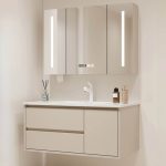 White Top Bathroom Vanity with 4 Doors, Rectangular Sink, Shelf, Modern Simple Style, Drain Assembly, and Overflow Hole, Vanity & Faucet & Mirror Cabinet, 28"L x 18"W x 19"H