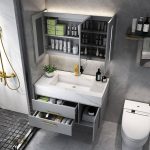 Aureate Bathroom Vanity with Sintered Stone Countertop, Cabinet Hardware, Dove Grey Base, Chalk Finish, 3 Doors, Rectangular Sink, 27.5"L x 20"W x 22"H, Vanity & Faucet & Smart Medicine Cabinet