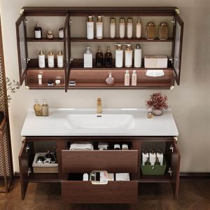 Aureate Faucet Cocoa Bathroom Vanity with 1 Mirror, 2 Doors, Chalk Finish, Rectangular Sink, and Shelf, 47"L x 20"W x 18"H, Bathroom Vanity & Faucet & Smart Square Mirror