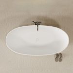 Freestanding Bathtub with 2 Handles Roll Top Cartridge Faucet Oval Valve Casual White, 55"L x 30"W x 22"H, Bathtub & Freestanding Faucet