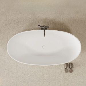 Freestanding Bathtub with 2 Handles Roll Top Cartridge Faucet Oval Valve Casual White, 55"L x 30"W x 22"H, Bathtub & Freestanding Faucet