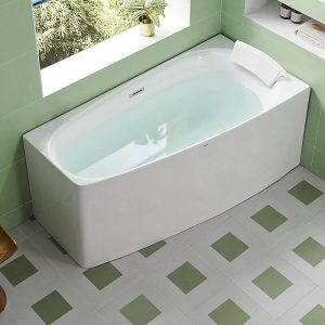 Free Form Freestanding Bathtub with 2 Handles, Compression Faucet, Casual Style, White Color, Back to Wall Design, and Plexiglass Material, Tub, 47"L x 27"W x 24"H