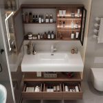 Cocoa Bathroom Vanity with Stone Sink, White Faucet, 2 Doors, Rectangular Sink, Shelf, and Modern Style, 28"L x 20"W x 16"H, Vanity & Faucet & Smart Medicine Cabinet