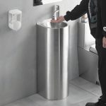 Contemporary Stainless Steel U-Shaped Pedestal Sink with Pop-Up Drain - Sink with Faucet Cold Water Dispensers Round Faucet