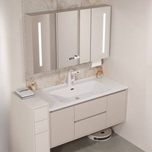 White Top Bathroom Vanity with 4 Doors, Backsplash, Rectangular Sink, Shelf, Modern Simple Style, and Drain Assembly, Vanity & Faucet & Mirror Cabinet, 39"L x 20"W x 19"H