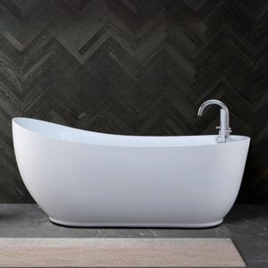 Freestanding Bathtub with Single Slipper Design, Oval Shape in Casual White Plexiglass for Soaking, Tub, 56"L x 30"W x 30"H