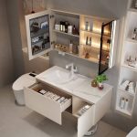 Bathroom Vanity with 1 Drawer, Sintered Stone Sink, White Base, White Faucet, 3 Doors, Rectangular Shape, and Shelf, Vanity & Faucet & Smart Medicine Cabinet, 47"L x 20"W x 19"H