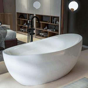 Freestanding Bathtub with Single Slipper Oval Casual White Plexiglass Soaking Design, 67"L x 31"W x 26"H