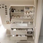 Stain Resistant White Sintered Stone Bathroom Vanity with Backsplash, Beige Base, White Faucet and 3 Doors, 31.5"L x 20"W x 20"H, Bathroom Vanity & Faucet & Smart Vanity Mirror Cabinet