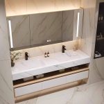 Bathroom Vanity with 3 Drawers, Sintered Stone Sink, White Base, 3 Doors, Art Deco Style, Black Faucet, and Drain Assembly, 39.5"L x 20"W x 17"H, Vanity & Faucet & Smart Medicine Cabinet