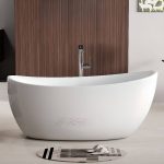 Freestanding Bathtub with 2 Handles, Roll Top, Cartridge Faucet, Oval Shape, Valve, Casual Style, and White Color, 63"L x 31.5"W x 26.8"H, Bathtub & Black Freestanding Faucet