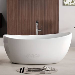 Freestanding Bathtub with 2 Handles, Roll Top, Cartridge Faucet, Oval Shape, Valve, Casual Style, and White Color, 63"L x 31.5"W x 26.8"H, Bathtub & Black Freestanding Faucet