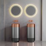 Modern Bathroom Sink with Pop-Up Drain Round Metal Pedestal Bathroom Sink - Black-Rose Gold Sink with Faucet Sensor Faucet