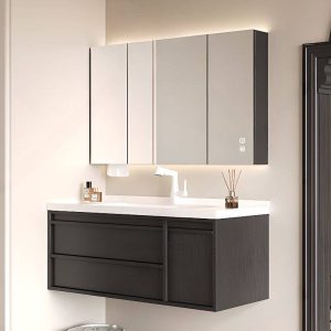 Midnight Black Spill Proof Bathroom Vanity with 4 Doors, Chalk Faucet, Shelf, Backsplash, and Contemporary Style, Vanity & Faucet & Mirror Cabinet, 36"L x 20"W x 20"H