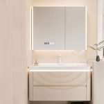 White Top Bathroom Vanity with 2 Doors, Backsplash, Rectangular Sink, Shelf, Modern Simple Style, and Overflow Hole, Vanity & Faucet & Smart Medicine Cabinet, 32"L x 20"W x 19"H