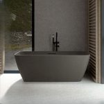 Dove Grey Freestanding Bathtub with Roll Top Rectangular Design in Casual Style for Soaking, 59"L x 31"W x 22"H