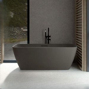 Dove Grey Freestanding Bathtub with Roll Top Rectangular Design in Casual Style for Soaking, 59"L x 31"W x 22"H
