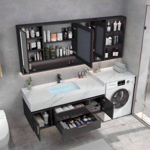 Dark Brown Medicine Cabinet with 3 Doors & Mirror Defogger, 5 Shelves, Lighting System, Rectangle Shape & Hydrophobic, 71"L x 6"W x 30"H