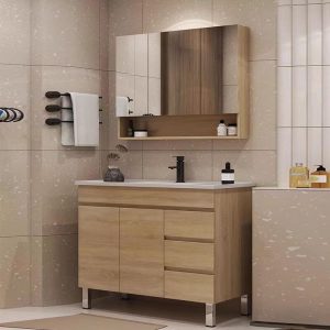 Chalk Top Bathroom Vanity with 3 Drawers, 5 Doors, Free-standing Standard Installation, Midnight Black Faucet, Shelf, and Drain Assembly, 31"L x 20"W x 33"H, Vanity & Faucet & Mirror Cabinet