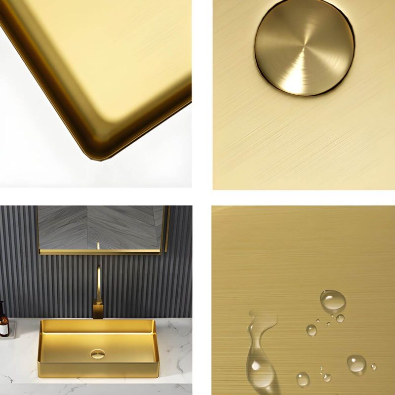 Modern Bathroom Sink Metal Rectangular Vessel Bathroom Sink with Pop-Up Drain - Stainless Steel Sink