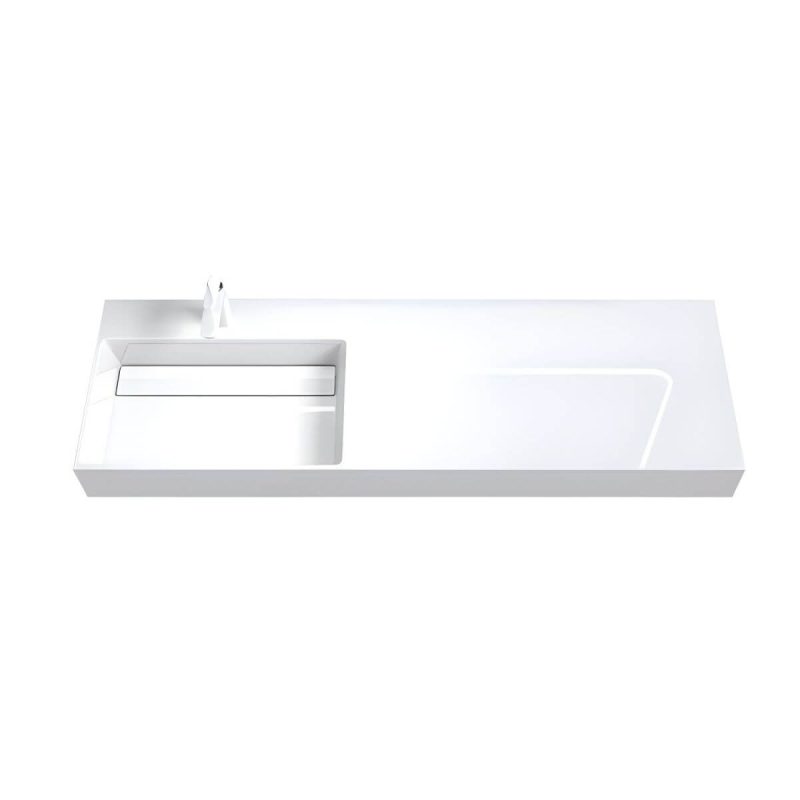 Contemporary Bathroom Sink Man Made Rock Rectangular Vessel Bathroom Sink without Faucet - 59"L x 19"W x 5"H Bright White Left Basin