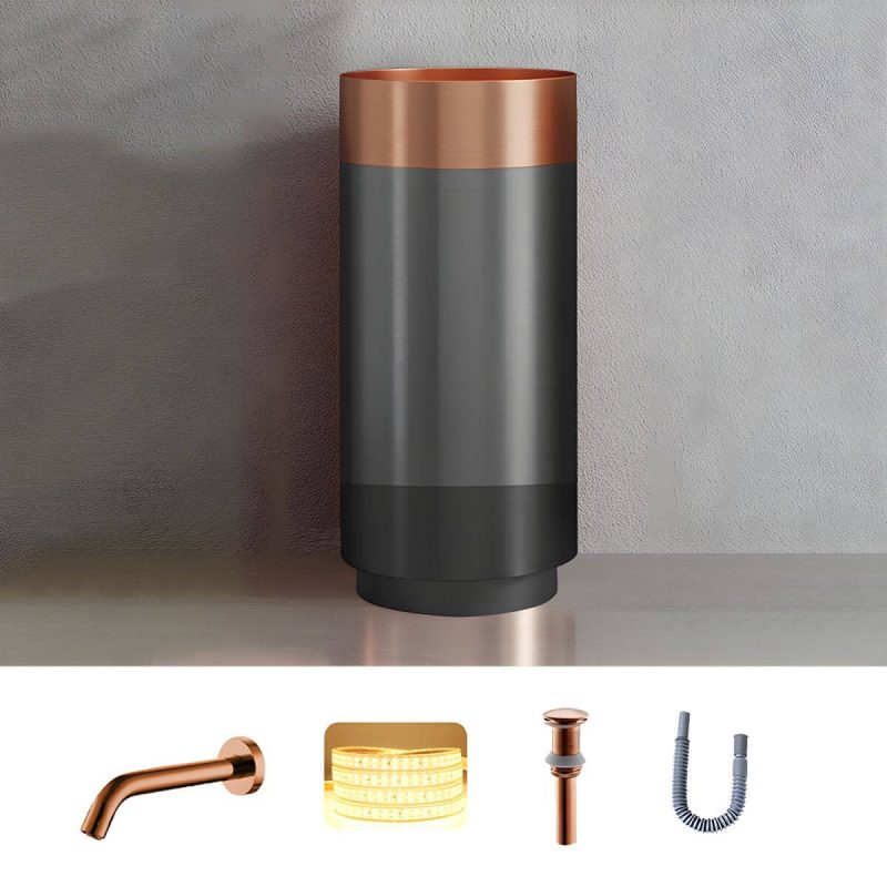 Modern Bathroom Sink with Pop-Up Drain Round Metal Pedestal Bathroom Sink - Gold-Black Sink with Faucet Sensor Faucet