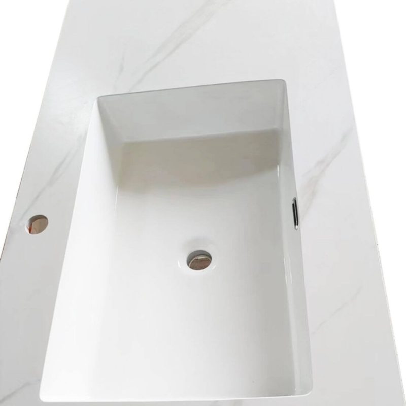 Bathroom Vanity with 3 Drawers, 5 Doors, Stone Countertop, 1 Mirror, Gray Base, Chalk Sink & Backsplash, 71"L x 20"W x 22"H, Vanity & Faucet & Smart Medicine Cabinet