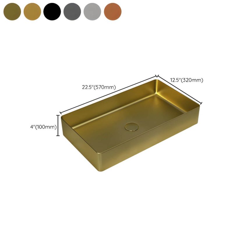 Dimension of Modern Bathroom Sink Metal Rectangular Vessel Bathroom Sink with Pop-Up Drain - Stainless Steel Sink
