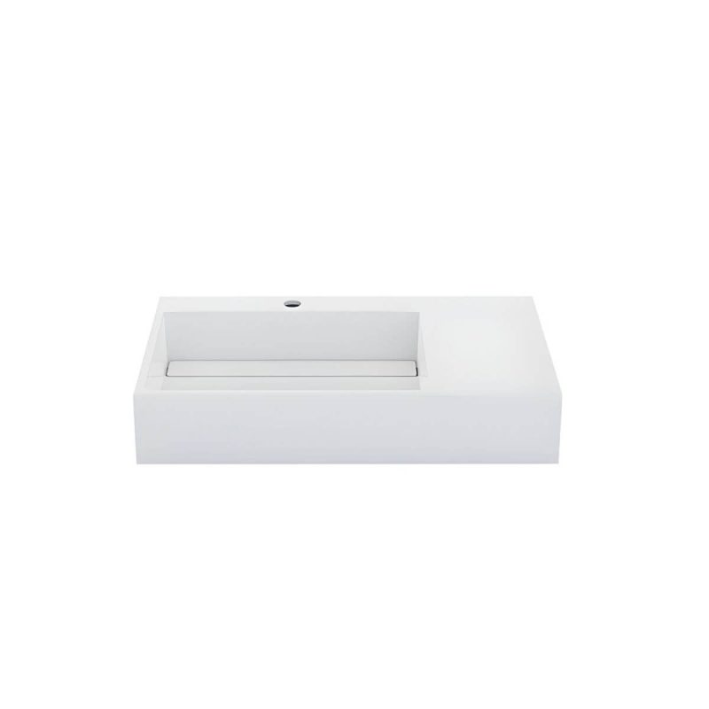 Contemporary Bathroom Sink Man Made Rock Rectangular Vessel Bathroom Sink without Faucet - 30"L x 17"W x 6"H Bright White Left Basin