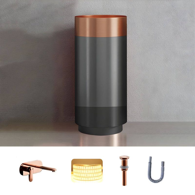 Modern Bathroom Sink with Pop-Up Drain Round Metal Pedestal Bathroom Sink - Gold-Black Sink with Faucet Dual Hole Wall-Mounted Faucet