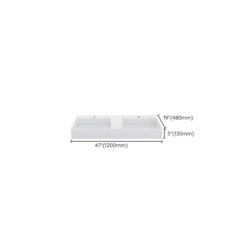 Dimension of Contemporary Bathroom Sink Man Made Rock Rectangular Vessel Bathroom Sink without Faucet - 47"L x 19"W x 5"H Bright White Double Basin Sink