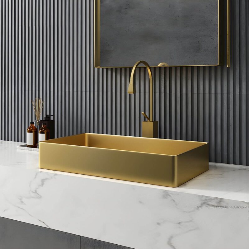 Modern Bathroom Sink Metal Rectangular Vessel Bathroom Sink with Pop-Up Drain - Bronze Sink