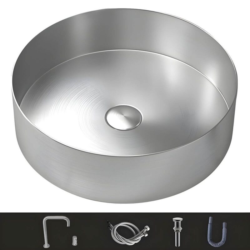 Modern Vessel Bathroom Sink Metal Round with Pop-Up Drain Wash Stand - Sink Gold None