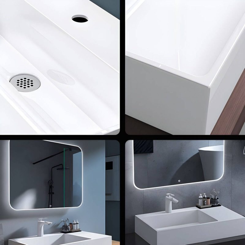 Contemporary Bathroom Sink Man Made Rock Rectangular Vessel Bathroom Sink without Faucet - 35"L x 19"W x 5"H Matte White Left Basin