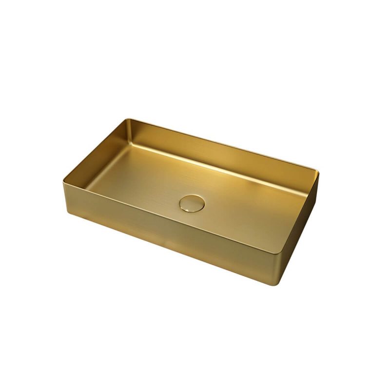 Modern Bathroom Sink Metal Rectangular Vessel Bathroom Sink with Pop-Up Drain - Gold Sink