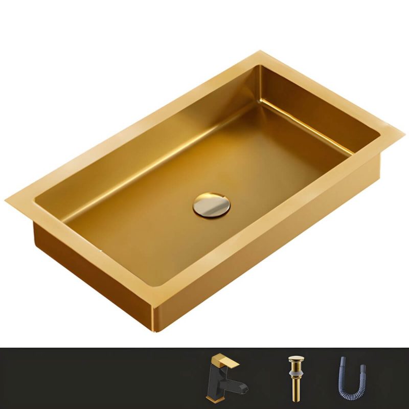 Metal Rectangular Bathroom Sink Modern Undermount Bathroom Sink - Sink with Faucet Gold Pull Out Faucet
